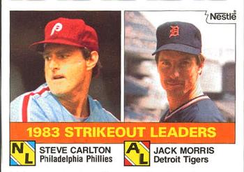 1984 Topps Nestle #136 1983 Strikeout Leaders (Steve Carlton / Jack Morris) Front