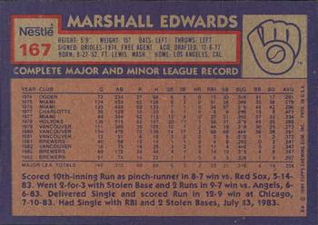 1984 Topps Nestle #167 Marshall Edwards Back