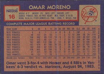 1984 Topps Nestle #16 Omar Moreno Back