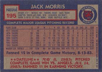 1984 Topps Nestle #195 Jack Morris Back