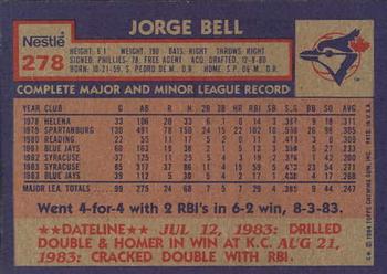 1984 Topps Nestle #278 Jorge Bell Back