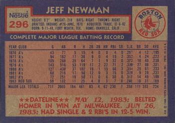 1984 Topps Nestle #296 Jeff Newman Back