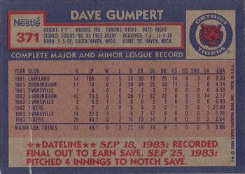 1984 Topps Nestle #371 Dave Gumpert Back