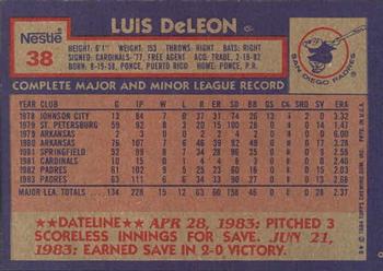 1984 Topps Nestle #38 Luis DeLeon Back