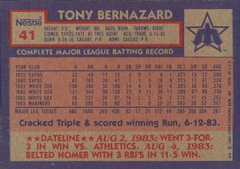 1984 Topps Nestle #41 Tony Bernazard Back