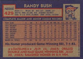 1984 Topps Nestle #429 Randy Bush Back