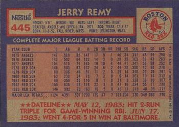 1984 Topps Nestle #445 Jerry Remy Back