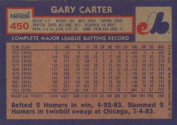 1984 Topps Nestle #450 Gary Carter Back