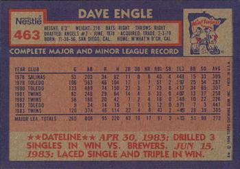 1984 Topps Nestle #463 Dave Engle Back