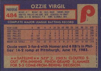 1984 Topps Nestle #484 Ozzie Virgil Back