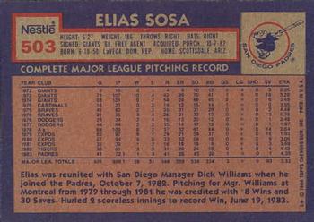 1984 Topps Nestle #503 Elias Sosa Back