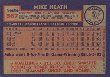 1984 Topps Nestle #567 Mike Heath Back