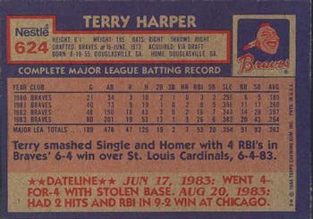 1984 Topps Nestle #624 Terry Harper Back