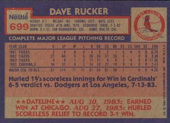 1984 Topps Nestle #699 Dave Rucker Back