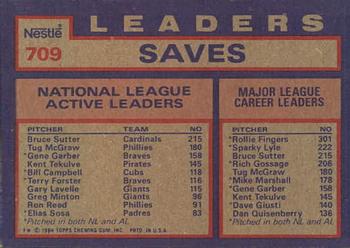 1984 Topps Nestle #709 NL Active Career Save Leaders (Bruce Sutter / Tug McGraw / Gene Garber) Back