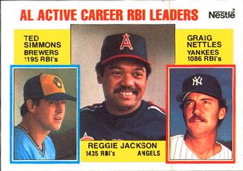 1984 Topps Nestle #713 AL Active Career RBI Leaders (Reggie Jackson / Ted Simmons / Graig Nettles) Front