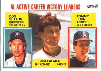 1984 Topps Nestle #715 AL Active Career Victory Leaders (Jim Palmer / Don Sutton / Tommy John) Front