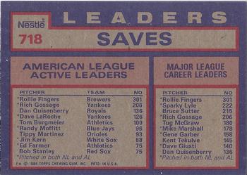 1984 Topps Nestle #718 AL Active Career Save Leaders (Rollie Fingers / Rich Gossage / Dan Quisenberry) Back
