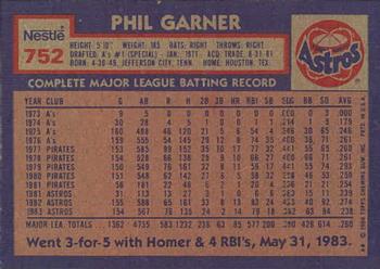 1984 Topps Nestle #752 Phil Garner Back
