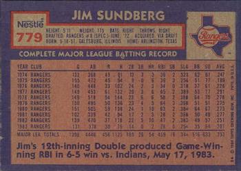 1984 Topps Nestle #779 Jim Sundberg Back