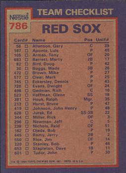 1984 Topps Nestle #786 Red Sox Leaders / Checklist (Wade Boggs / Bob Ojeda) Back