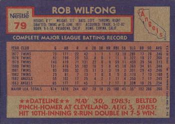 1984 Topps Nestle #79 Rob Wilfong Back