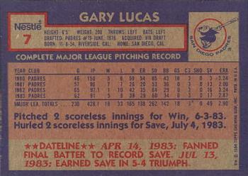 1984 Topps Nestle #7 Gary Lucas Back