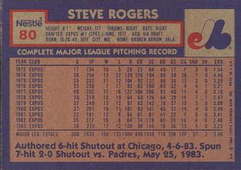 1984 Topps Nestle #80 Steve Rogers Back