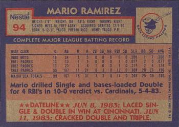1984 Topps Nestle #94 Mario Ramirez Back