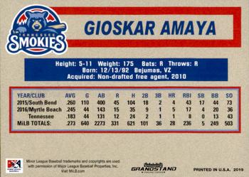 2019 Grandstand Tennessee Smokies #NNO Gioskar Amaya Back