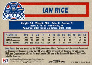 2019 Grandstand Tennessee Smokies #NNO Ian Rice Back