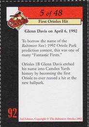 2002 Baltimore Orioles Greatest Moments of Oriole Park at Camden Yards #5 Glenn Davis Back