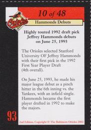 2002 Baltimore Orioles Greatest Moments of Oriole Park at Camden Yards #10 Jeffrey Hammonds Back