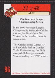 2002 Baltimore Orioles Greatest Moments of Oriole Park at Camden Yards #31 1996 ALCS Back