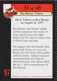 2002 Baltimore Orioles Greatest Moments of Oriole Park at Camden Yards #35 Rex Barney Back