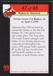 2002 Baltimore Orioles Greatest Moments of Oriole Park at Camden Yards #42 Cal Ripken Sr. Back