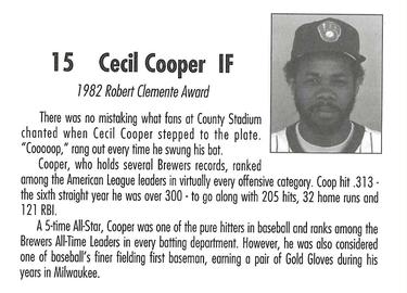1992 Milwaukee Brewers Yearbook 1982 Anniversary Collection #NNO Cecil Cooper Back