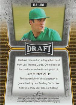 2020 Leaf Draft - Retail Autographs #BA-JB1 Joe Boyle Back