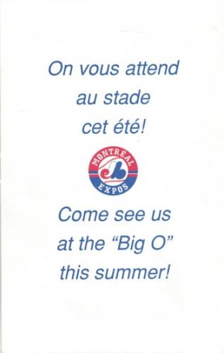 1992-93 Montreal Expos Winter Caravan & Fan Club Postcards #NNO Derek Aucoin Back