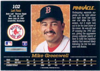 1993 Pinnacle #102 Mike Greenwell Back