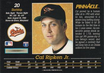 1993 Pinnacle #20 Cal Ripken Jr. Back