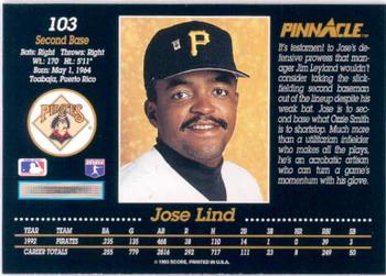 1993 Pinnacle #103 Jose Lind Back