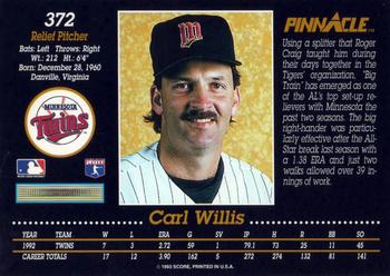 1993 Pinnacle #372 Carl Willis Back