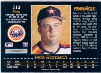1993 Pinnacle #113 Pete Harnisch Back