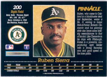1993 Pinnacle #200 Ruben Sierra Back