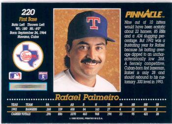 1993 Pinnacle #220 Rafael Palmeiro Back