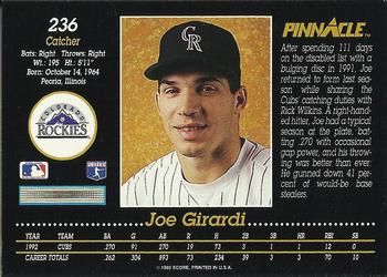 1993 Pinnacle #236 Joe Girardi Back