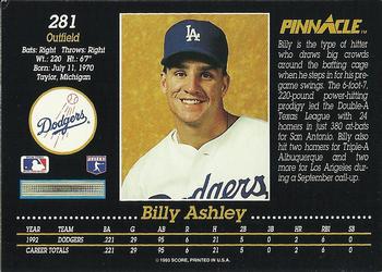1993 Pinnacle #281 Billy Ashley Back
