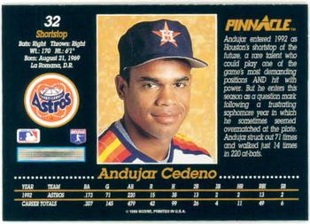 1993 Pinnacle #32 Andujar Cedeno Back