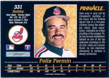 1993 Pinnacle #331 Felix Fermin Back